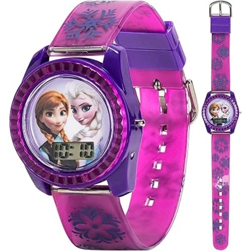 Disney Frozen Kids Digital Watch – Anna & Elsa LCD Timepiece, Purple Printed Strap, Easy-Read Display, Lightweight & Comfortable – Fits Wrists 5.5" to 8"