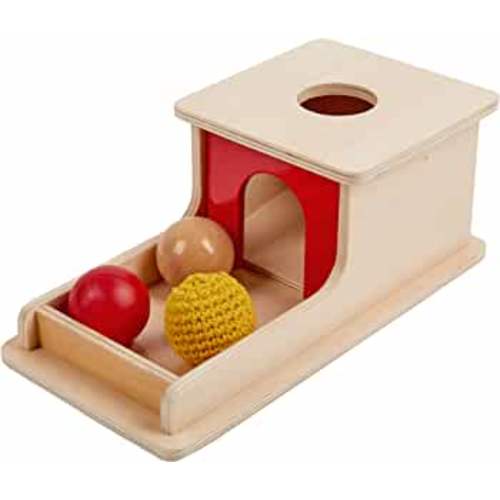 Adena Montessori Full Size Object Permanence Box with Tray Three Balls (Wood, Plastic,Knitted), Montessori Toys for Babies Infant 6-12 Month 1 Year Old Toddlers