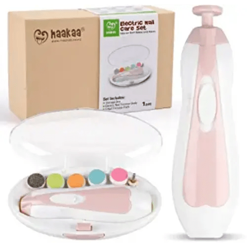 haakaa Baby Nail Trimmer Electric Safe Baby Nail Clippers Baby Nail File Kit Manicure Set, Trim Polish Grooming kit for Newborn Toddler or Adults Toes Fingernails, 6 Grinding Heads and LED Light, Pink - 6 nail trimmer pads