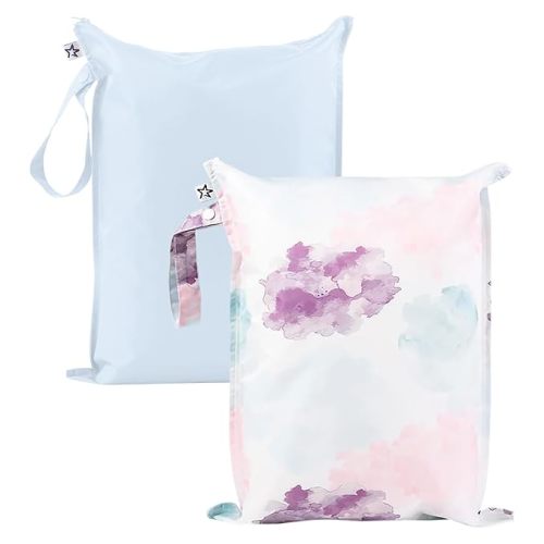 Tiny Twinkle Wet Dry Bag – 2 Pack Reusable Waterproof & Mess Proof Wet Bags for Swimsuits & Travel, Baby Towels & Beach Essentials,a Diaper Bag Must-Have(Cotton Candy)