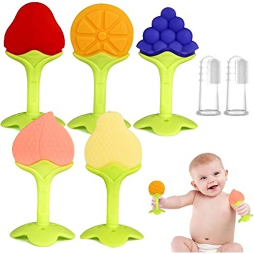 Chuya 5Pack Silicone Baby Teether Toys, Chew Straws Toy for 3-6 Months 6-12 Months Babies Molars, Teething Gel,Easy to Clean