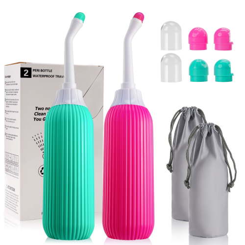 KEKOY 2 Pack Portable Bidet for Travel, Handheld Bidet Sprayer with Travel Bag, 500ML Capacity Travel Bidet for Personal Hygiene Cleaning, Pink & Green