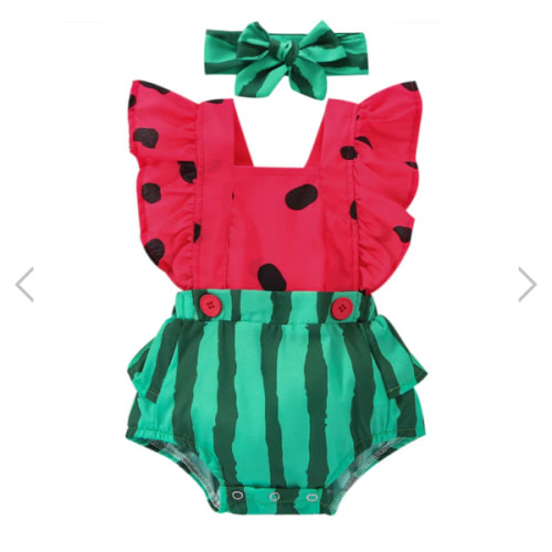 SWEET WATERMELON Romper with Headband - Hazel & Bo