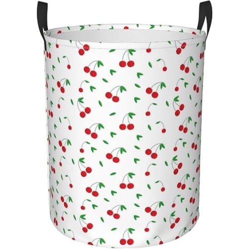 Cute Little Cherry Collapsible Laundry Basket with Handle Waterproof Fabric Hamper Laundry Storage Baskets Organizer Large Bins for Dirty Clothes,toys,Bathroom