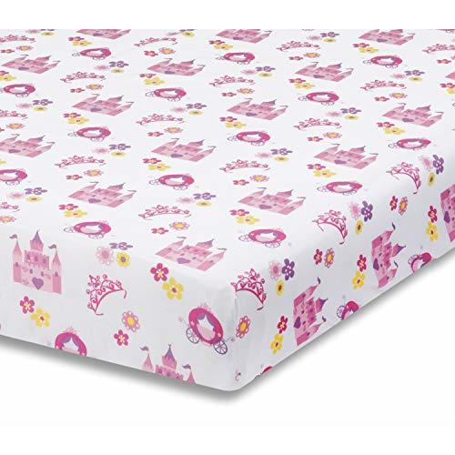 Baby Girl Fitted Crib Sheet Princess Storyland, 100% Soft Breathable Microfiber Baby Sheet, Fits Standard Size Crib Mattress 28in x 52in, Nursery Sheet