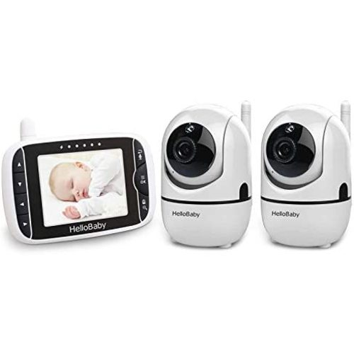 HelloBaby Video Baby Monitor with 2 Cameras, Baby Monitor with Cameras and Audio, Remote Pan/Tilt/Zoom, VOX Mode, Night Vision, 2-Way Talk, 8 Lullabies, Temperature and 1000ft Range