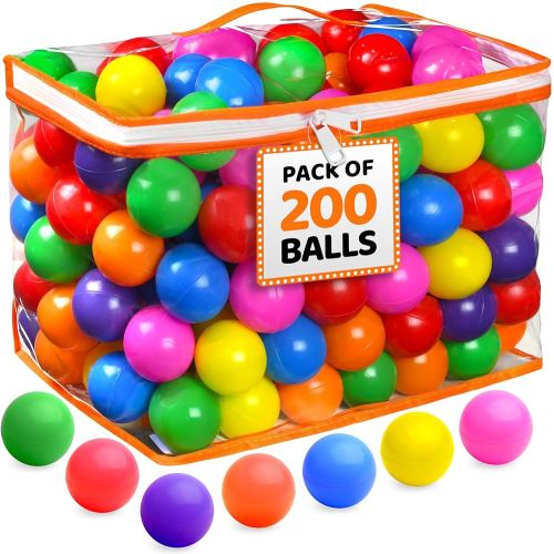 200 Ball Pit Balls for Toddlers with Storage Bag - 7 Bright Colors, Crush Proof, Great Play Toys for Tents, Pools, and Party