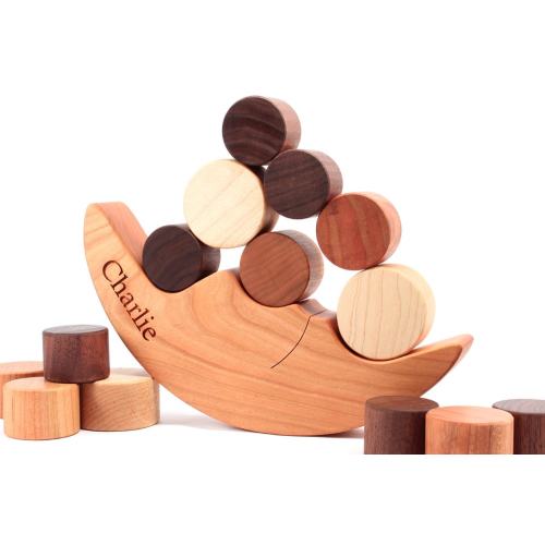 Smiling Moon BALANCER - personalized stacking and balancing wooden game, an educational learning toy set for little ones and young-at-heart