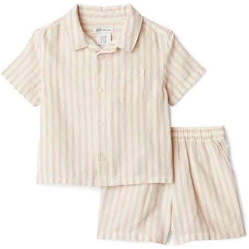 Amazon Essentials x Sofia Grainge Toddlers and Baby Boys' Cotton Linen Short Sleeve Shirt & Shorts Play Set