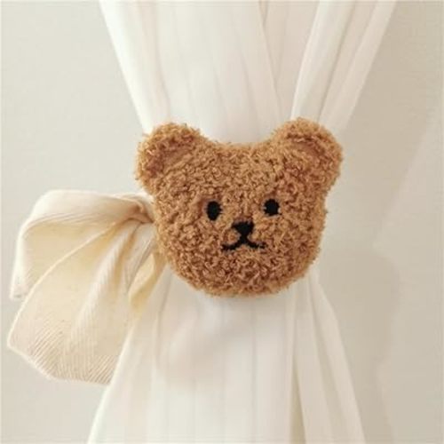 2 Pack Curtain Tiebacks, Plush Bear Decorative Rope Curtain Ties, Curtain Holder Holdbacks, Window Treatment (Brown)