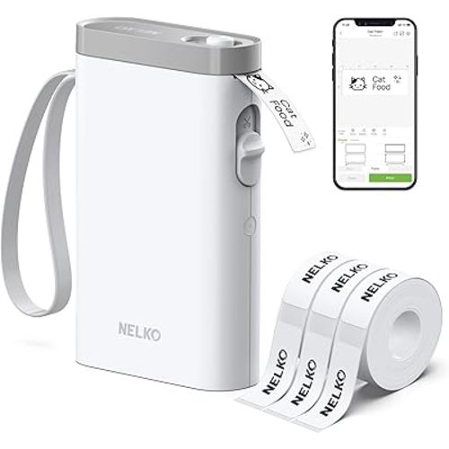 Nelko Label Maker Machine with Tape, P21 Bluetooth Label Printer with 3 Tapes, Wireless Mini Label Makers with Multiple Templates Icon Font Custom for School Office Home, White