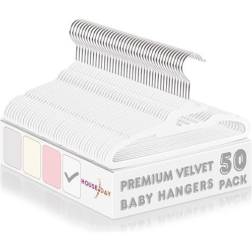 HOUSE DAY Premium Baby Velvet Hangers 50 Pack for Kids, White
