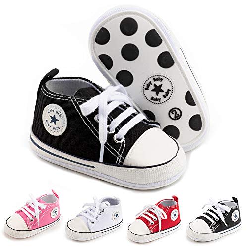 Meckior Baby Girls Boys Canvas Sneakers Soft Sole High-Top Ankle Infant First Walkers Crib Shoes