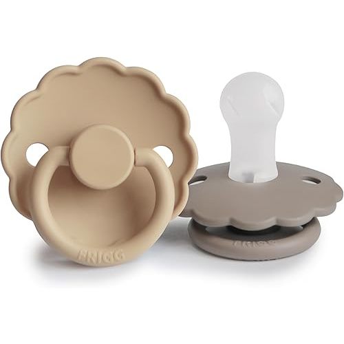 FRIGG Daisy SilkySoft Silicone Baby Pacifier | Made in Denmark | BPA-Free (Croissant/Portobello, 0-6 Months)