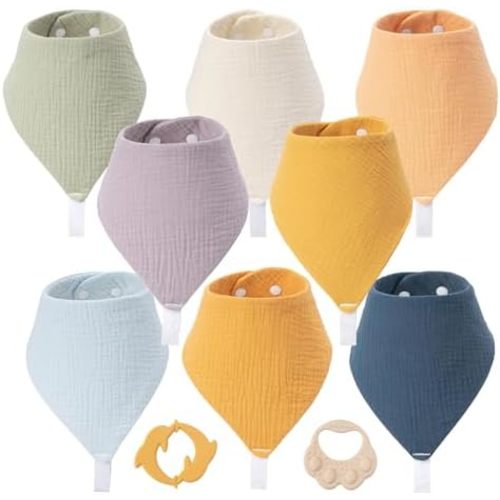 8-Pack Muslin Baby Bibs for Drooling and Teething
