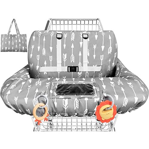 Yoofoss Shopping Cart Cover for Baby, 2-in-1 High Chair Cover with Safety Harness, Multifunctional Cart Covers for Babies, Universal Fit, Soft Padded Grocery Cart Cover for Baby Boy Girl - Grey