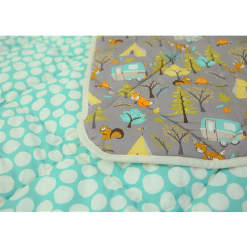 Organic Cotton Play Mat/Quilted Blanket - Forest Friends/Mint Pebbles  – PILLOBEBE