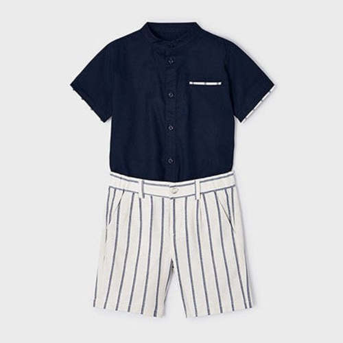 Linen Navy Stripes Bermuda Set
