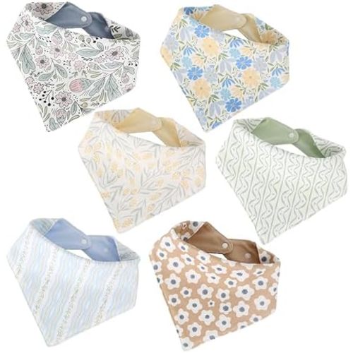 JUVA Baby Bandana Drool Bibs 6-Pack, 100% Organic Cotton, Ultra Absorbent & Reversible Teething Bibs for Infant Boys Girls