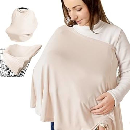 Konssy Nursing Cover for Breastfeeding, Stretchy and Breathable Breastfeeding Cover for Women, mom, Multi-use Baby Car Seat Covers(Beige)