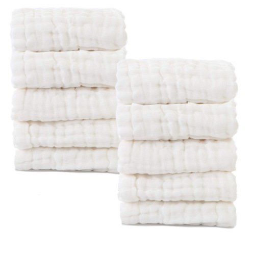 Baby Muslin Washcloths- Natural Organic Cotton Baby Wipes - Soft Newborn Baby Face Towel for Sensitive Skin- Baby Registry as Shower Gift, 10 Pack 10x10 inches By MUKIN (White)