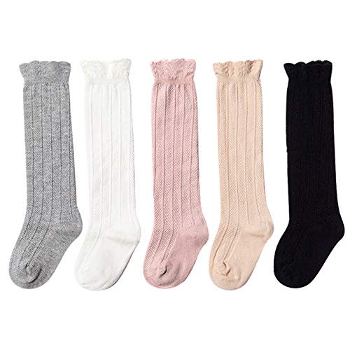 EPEIUS Baby Girls Boys Uniform Knee High Socks Tube Ruffled Stockings Infants and Toddlers (Pack of 3/5)