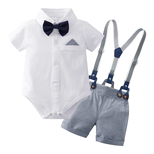 YUEMION Infant Baby Boy Clothes Gentleman Outfits Suits Summer Short Sleeve Bowtie Bodysuit Shirts + Suspender Shorts(0-24M)