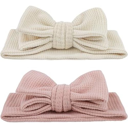 YanJie Headbands Baby Girls Hair Bows Stretchy Waffle Pink Bows Handmade Baby Girl Bows and Headbands Toddler Bows for Girls Hair Accessories