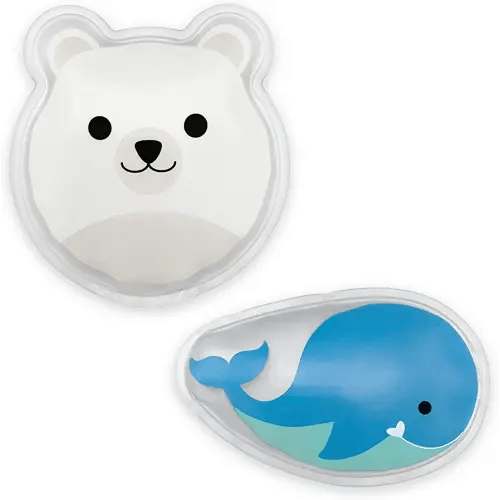 Dr. Brown's Cold Comfort Compress Baby Ice Pack, Freezable Reusable First Aid Pain Relief for Kids, Small Polar Bear and Whale, 2-Pack