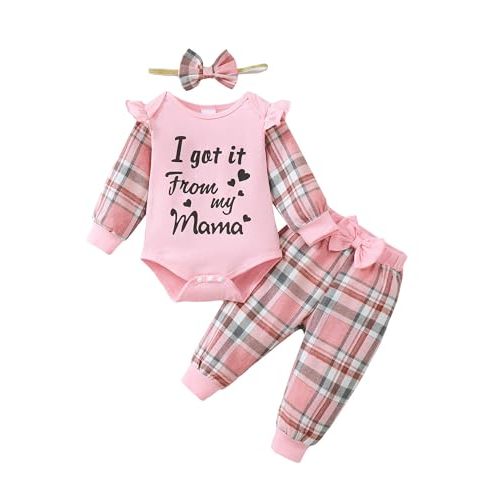 Mioglrie Newborn Baby Girl Clothes Fall Winter Outfits Pants Set with Headband for Infant Girls 0 3 6 9 12 18 Months