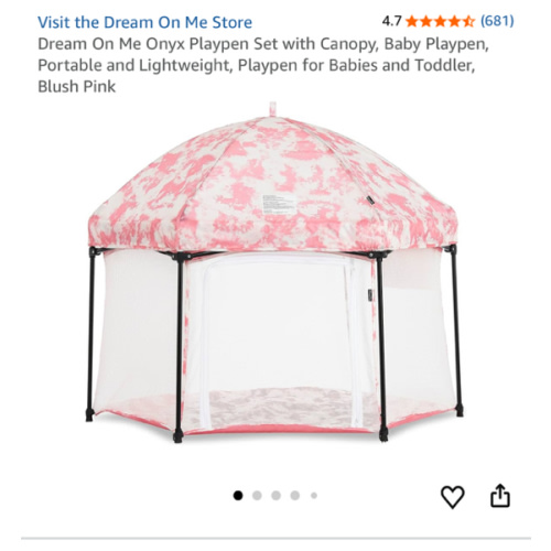 Dream On Me Onyx Playpen Set with Canopy, Baby Playpen, Portable and Lightweight, Playpen for Babies and Toddler, Blush Pink