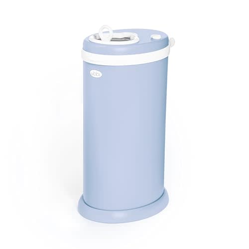 Ubbi Stainless Steel Diaper Pail, No Special Bag, Odor-Locking, Cloudy Blue | Award-Winning Registry Must-Have, Childproof Safety Lid with Lock, Holds Up To 55 Newborn Diapers