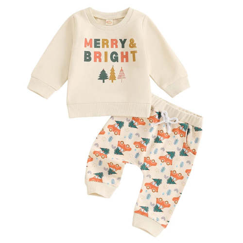 Baby Toddler Boys Girls 2Pcs Merry & Bright Christmas Outfit Letter Tr – August + Willow