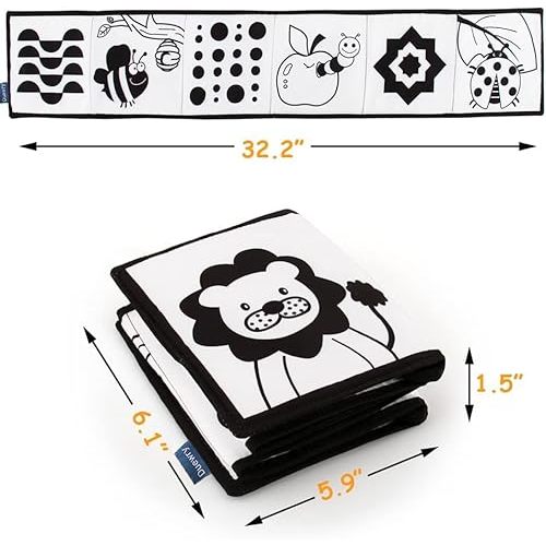 KaPing My First Black and White High Contrast Soft Book , Infant Tummy Time Toys, Black and White Baby Cards, Folding Educational Activity Cloth Book Suitable for Boys Girls Toddler