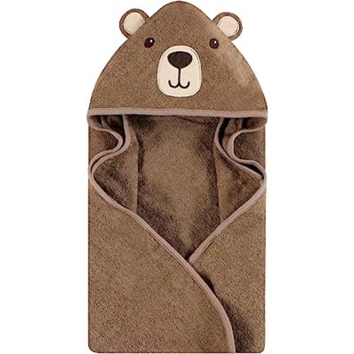 Hudson Baby Unisex Baby Cotton Animal Face Hooded Towel, Brown Bear, One Size