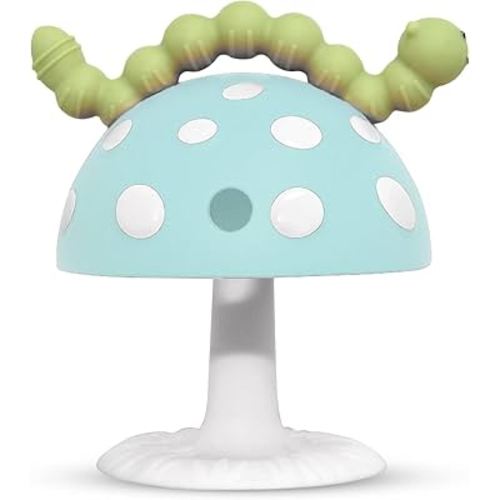 RaZbaby Chompy Grip Teether for Infant & Baby 3M+ Silicone Teething Toy with Suction Base and Multi-Texture Design for Teething Relief - Soothes Sore Gums & Easy-to-Hold Teether, BPA Free - Blue