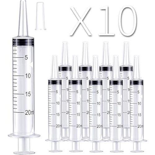 10 Pack 20ml/cc Plastic Syringe Large Syringes Tools Catheter Tip Individually Sealed with Measurement for Scientific Labs, Measuring Liquids, Feeding Pets, Oil or Glue Applicator