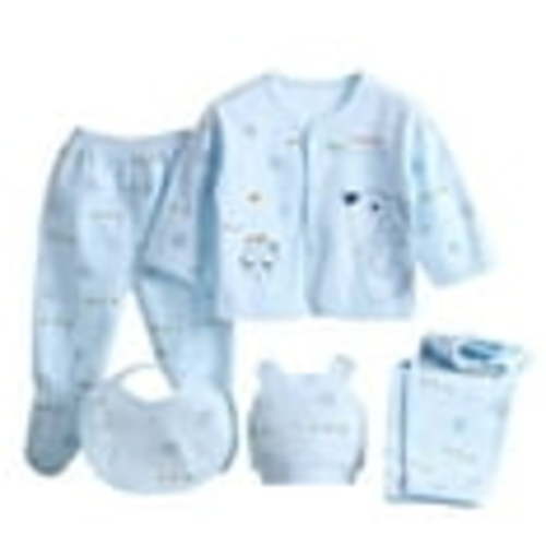 Caqnni Preemie Baby Layette Gift Set Shose+Romper Set 5PCS Boy Long Sleeve Tops+Hat+Pants +Bib Outfit Set Girl Boy Outfits Outfits&Set to 0-3 Months Shower Gift Set (A03-Blue)
