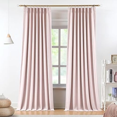 Vision Home Soft Pink Pinch Pleated Full Blackout Curtains Linen Blended Room Darkening Curtain Panels 95 inch for Living Room Bedroom Thermal Insulated Pinch Pleat Drapes with Hooks 8FT 40" Wx95 Lx2