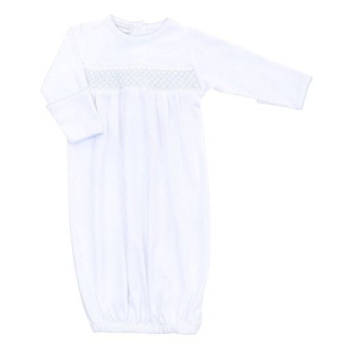 Essentials Smocked Gown with Blue Trim