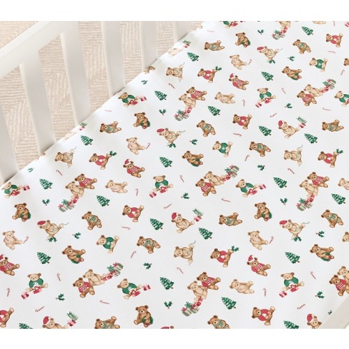 Holiday Teddy Bears Organic Crib Fitted Sheet