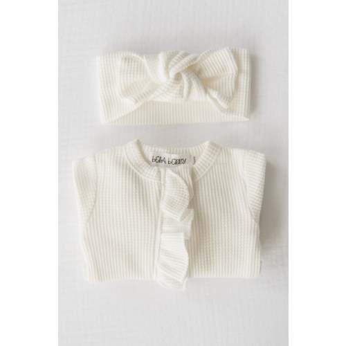 Organic Waffle Knit Ruffled Footie With Bow – Bella Berry Designs
