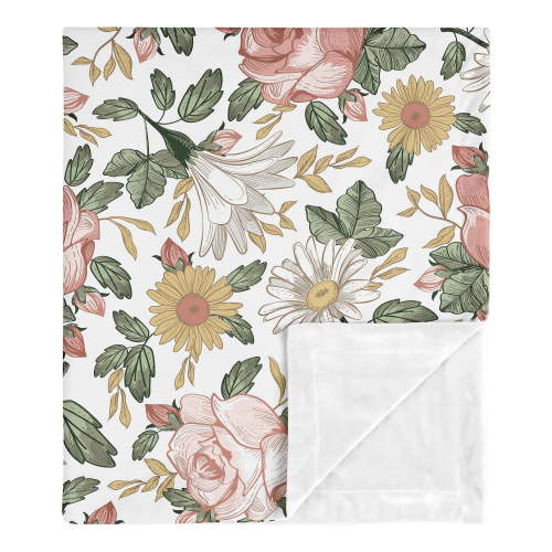 Sweet Jojo Designs Vintage Floral Pink Green and Yellow Baby Security Blanket
