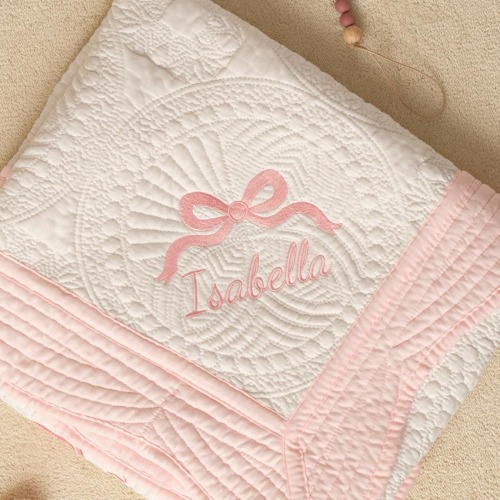 Personalized Baby Blanket with Name, Embroidered Monogram Baby Blanket, Cotton Baby Quilt Blanket,Baby Shower Gift,Keepsake Heirloom Quilt
