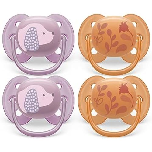 Philips Avent Ultra Soft Pacifier - 4 x Soft and Flexible Baby Pacifiers for Babies Aged 6-18 Months, BPA Free with Sterilizer Carry Case, SCF091/30