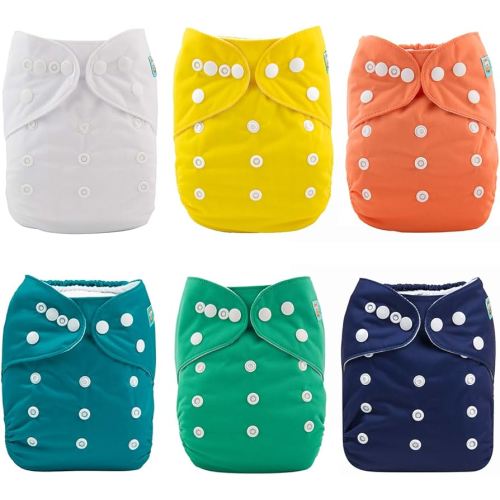 ALVABABY 6 Pack Cloth Diaper with 12 Inserts One Size Adjustable Washable Reusable Diaper Cover for Baby Girls and Boys