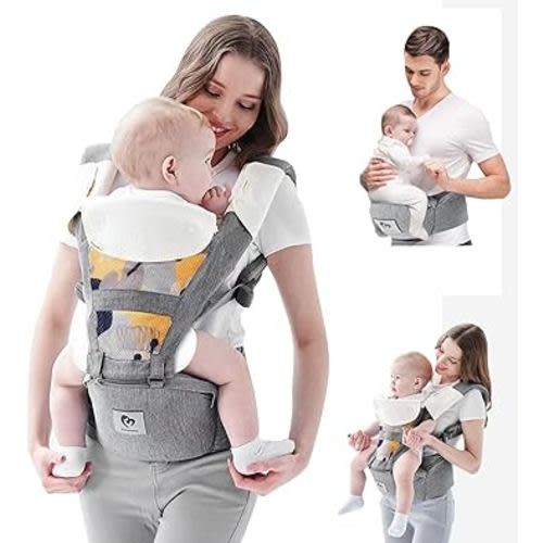 Baby Carrier, Bellababy Multifunction Baby Carrier Hip Seat (Ergonomic M Position) for 3-36 Month Baby, 6-in-1 Ways to Carry, All Seasons, Adjustable Size, Perfect for Shopping Travelling (Grey)