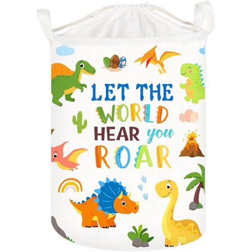 Large Dinosaur Storage Basket Funny Cartoon Jurassic Clothes Laundry Hamper with Handles for Nursery Bedroom Bathroom Dorm Organizer