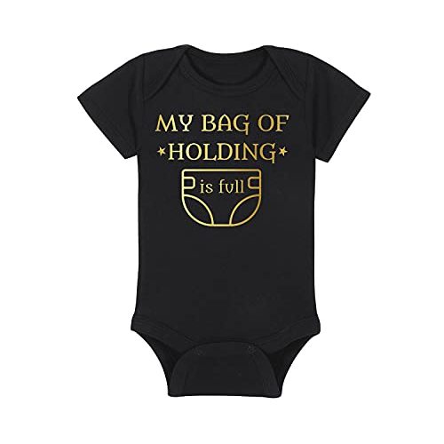Gaming Baby Onesie - My Bag Of Holding Is Full (3-6 Month - Black Fabric - Gold Design)