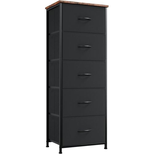 Somdot Tall Dresser for Bedroom with 5 Drawers, Storage Organizer Chest of Drawers with Removable Fabric Bins for Closet Bedside Nursery Laundry Living Room Entryway Hallway, Black Rustic Brown